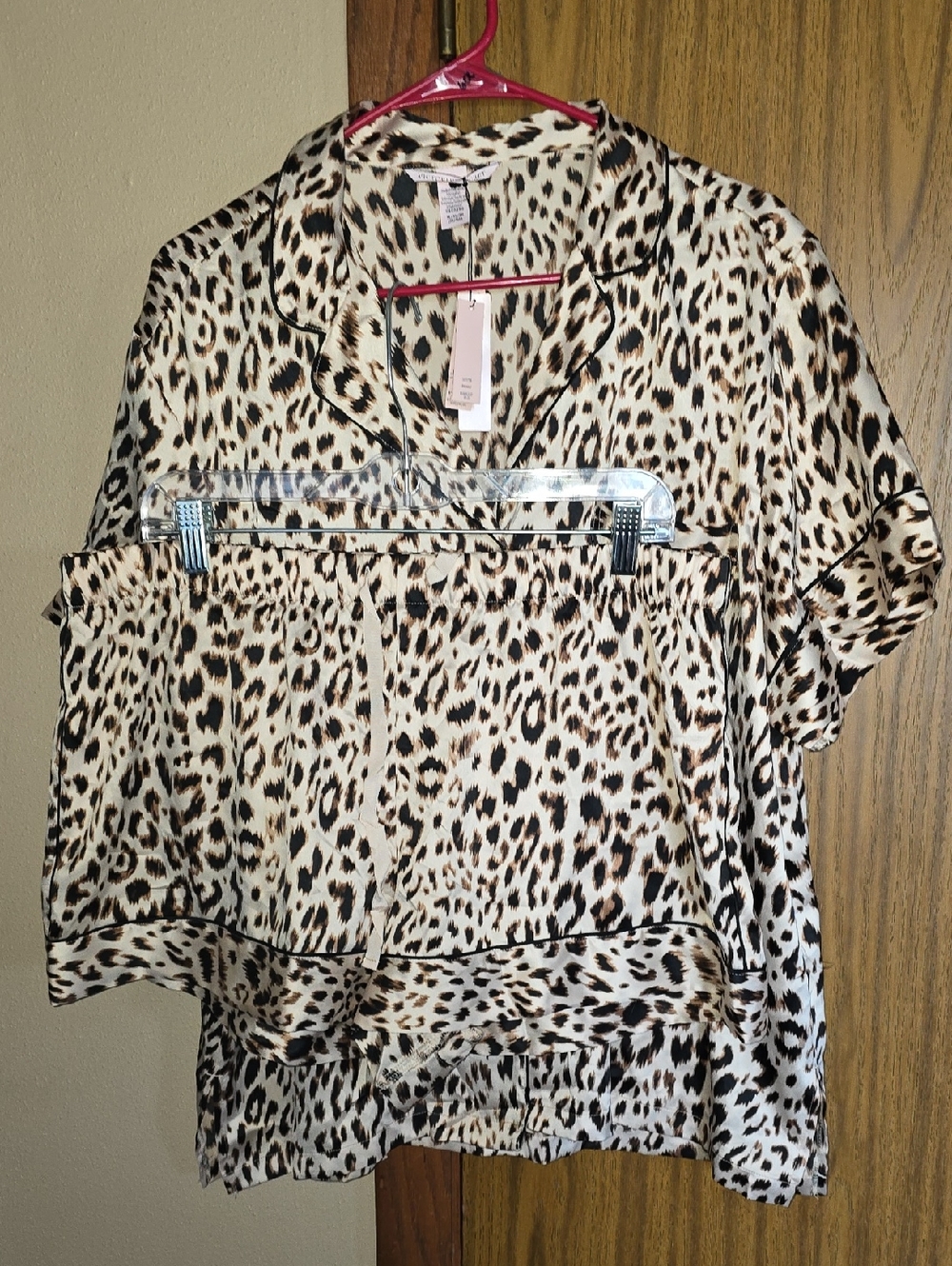 Victoria's Secret Leopard Print Short Sleeve Camisole Set - Cream and Brown